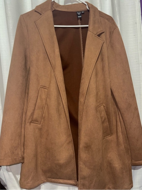 Windsor Jackets & Blazers - Windsor Brown Faux-Suede Open Front Blazer